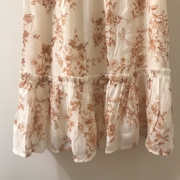 Blu Pepper Cream and Brown Floral Square Neck Puff Sleeve Mini Dress-Size Small - Picture 5 of 9